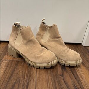 Steve Madden Tan Suede Lug-Sole Chelsea Booties